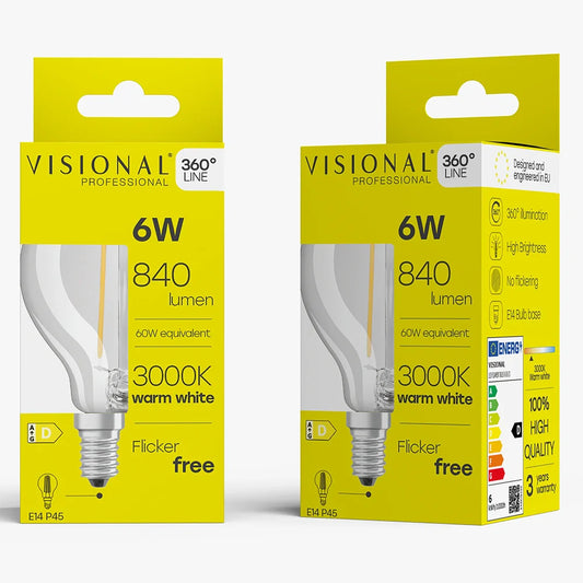 LED Filamenttivalo E14, P45, 6W, 840lm, 3000K, 360°