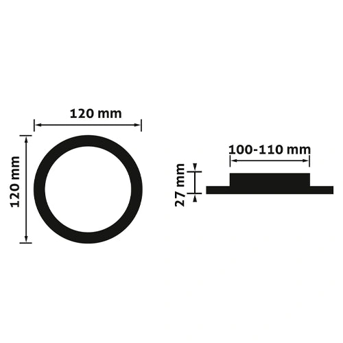 LED Upotettava paneeli 9W, 3000K, IP20, Ø120x27 mm