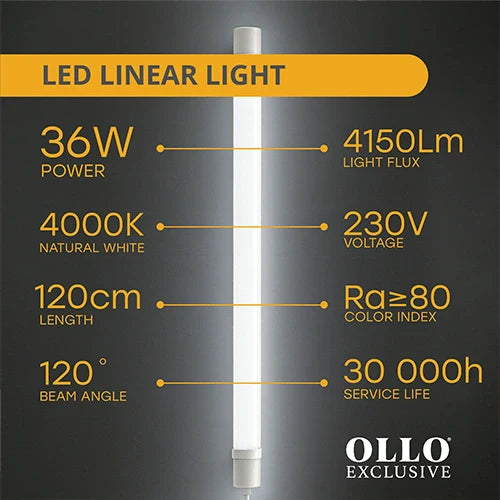 LED Kosteenkestävä lineaarinen valaisin 120cm, 36W, 4000K