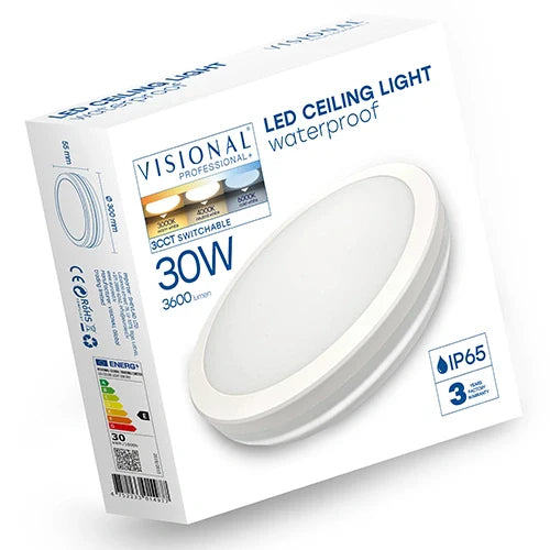 LED Vesitiivis valaisin 30W, 3CCT, 3600Lm, IP65, Ø 300 x 55 mm
