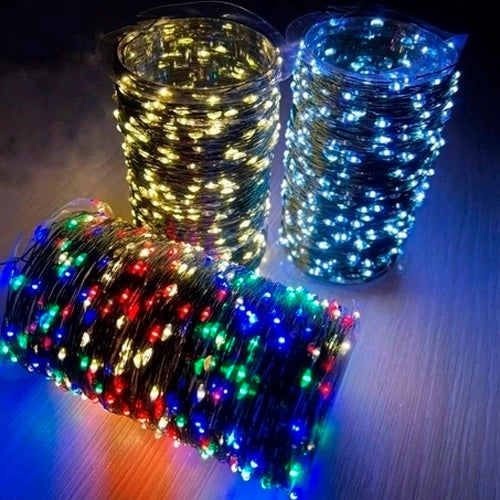 LED-valosarja 100 m, 1000 LED, monivärinen, kuparilanka, kaukosäädin, IP44