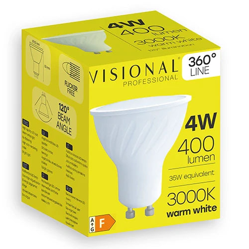 LED-lamppu GU10, 4W, 120°, 3000K, 400Lm