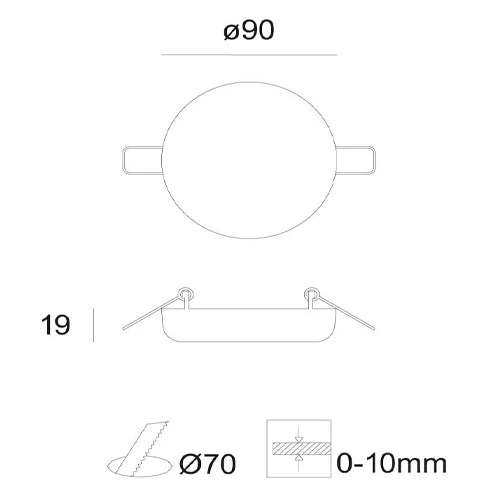 LED Upotettava valaisin WIDE, max 9.5W, 4000K, Ø90mm