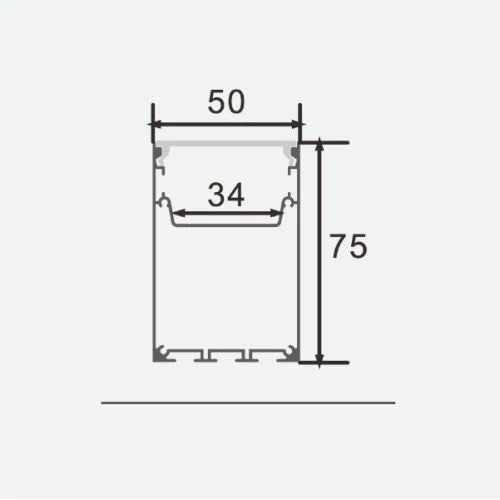 Anodisoitu korkea alumiiniprofiili 1-4 LED-nauhoille HB-75X50