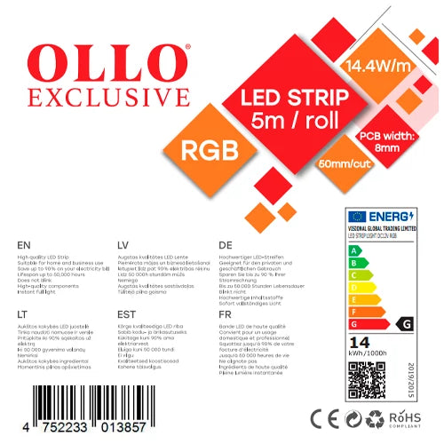 LED-nauha 5050, RGB, IP20, 12V, 14.4W