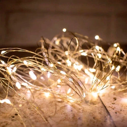 LED-valosarja 5 m, 50 LED, lämpimänvalkoinen, kuparilanka, paristokäyttöinen, IP20