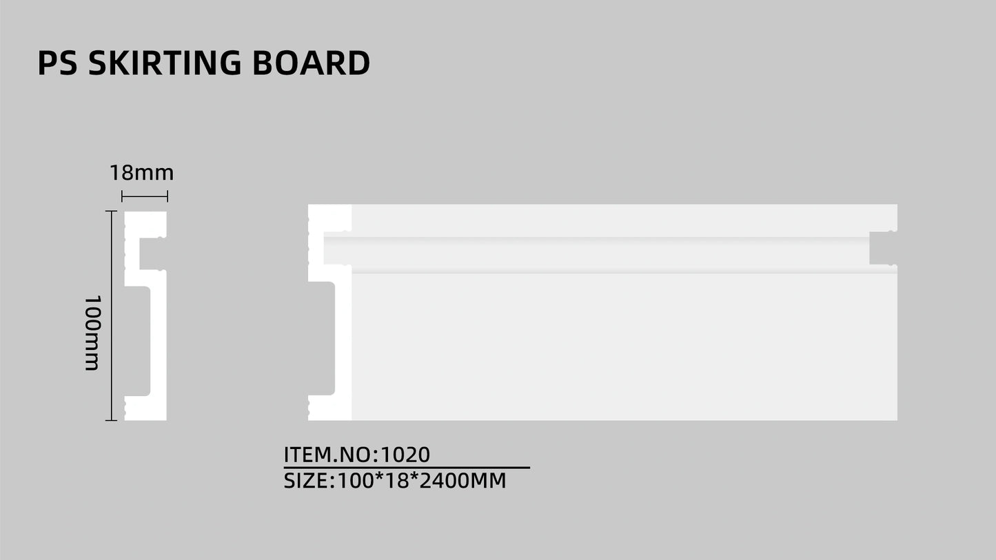 Polystyreenilista LED-nauhalle, 2400x100x18mm