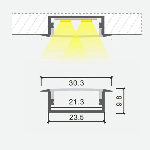Anodisoitu alumiiniprofiili 1-2 LED-nauhoille HB-30.3X9.8W