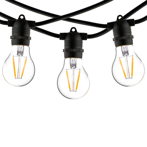 LED ulkoilma 10m valosarja puutarhaan ja terasseille E27 lamppuille, 20 lampunpidikettä, askel 50 cm