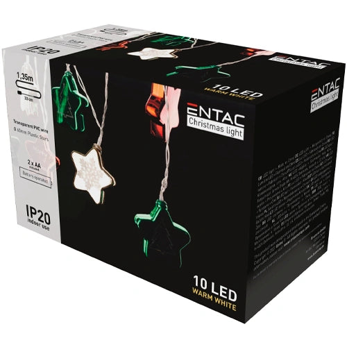 LED-tähtivalosarja 1,65 m, 10 LED, lämpimänvalkoinen, paristokäyttöinen, IP20