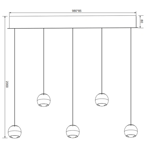 Riippuvalaisin ORBIT, 5x8W, 5x960lm, 2300+3000+4000K