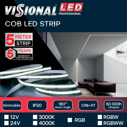 LED-nauha COB, RGBWW, IP20, 24V, 19W, Professional