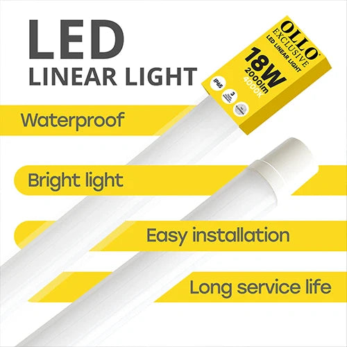 LED Kostean kestävä lineaarinen valaisin 60cm, 18W, 4000K