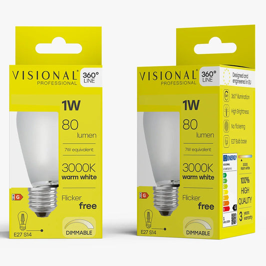 LED Himmennettävä filamenttipolttimo E27, S14, 1W, 80lm, 3000K, 360°
