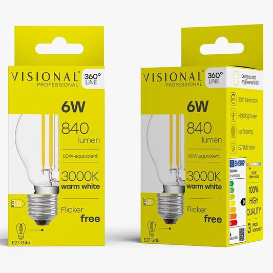 LED Filamenttipolttimo E27, G45, 6W, 840lm, 3000K, 360°