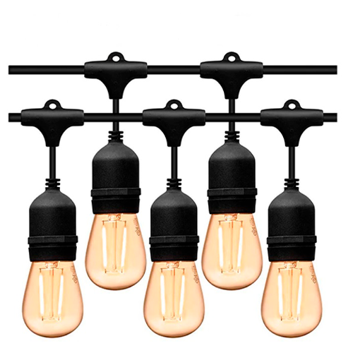 LED ulkoilma 10m valosarja puutarhaan ja terasseille E27 lamppuille, 20 lampunpidikettä, väli 50 cm