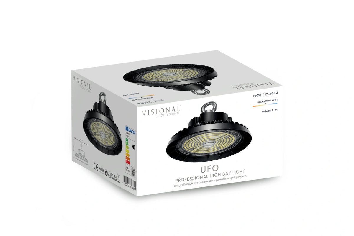 LED HIGH BAY teollinen 100W/80W/60W valaisin UFO 17500lm, 4000K, IP66 Professional..3 eri valotehoa..