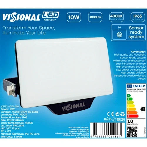 LED Säänestävä ulkovalaisin 10W, 1100Lm, 4000K, IP65