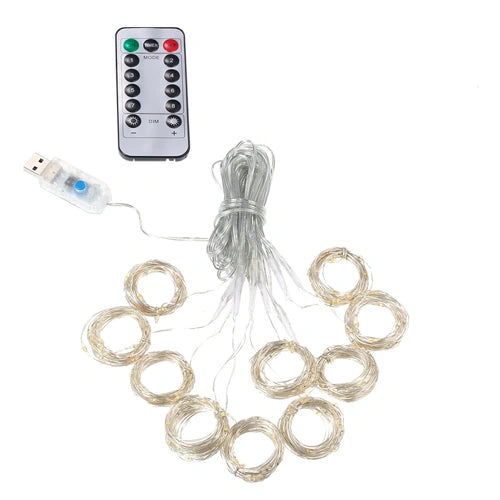 LED-valoverho 3 x 3 m, 300 LED, monivärinen, kaukosäädin, ripustuskoukut, USB 5 V, IP44