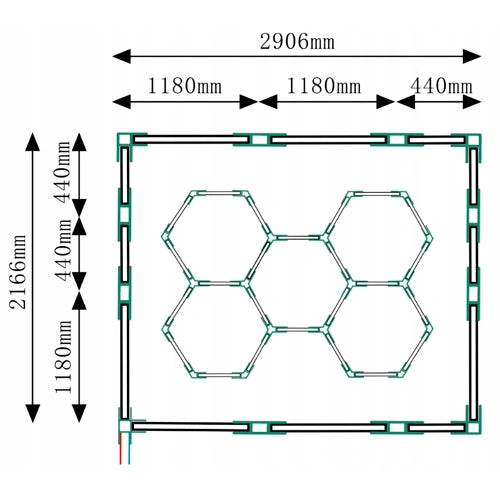 LED Kattovalaisinsarja HEXAGON, 310W, 6500K, P44, 217 x 291 cm