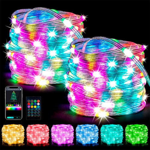 LED-valosarja 20 m, 200 LED, monivärinen, kaukosäädin, SMART-ohjaus, USB 5 V, IP44