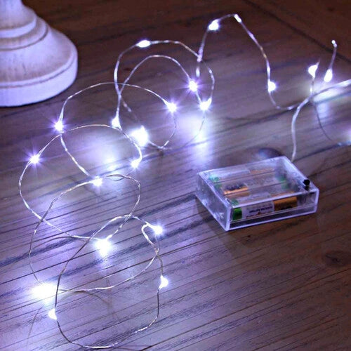 LED-valosarja 1 m, 10 LED, valkoinen, kuparilanka, paristokäyttöinen, IP20