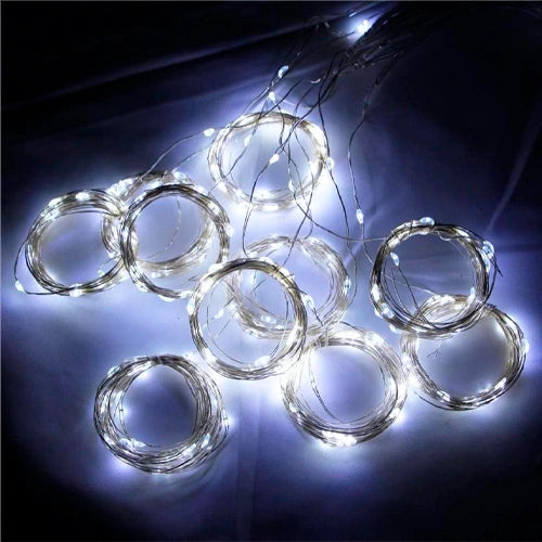 LED-valoverho 3 x 1 m, 100 LED, valkoinen, kaukosäädin, ripustuskoukut, USB 5 V, IP44