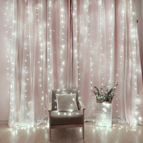 LED-valoverho 3 x 3 m, 300 LED, valkoinen, kaukosäädin, ripustuskoukut, USB 5 V, IP44