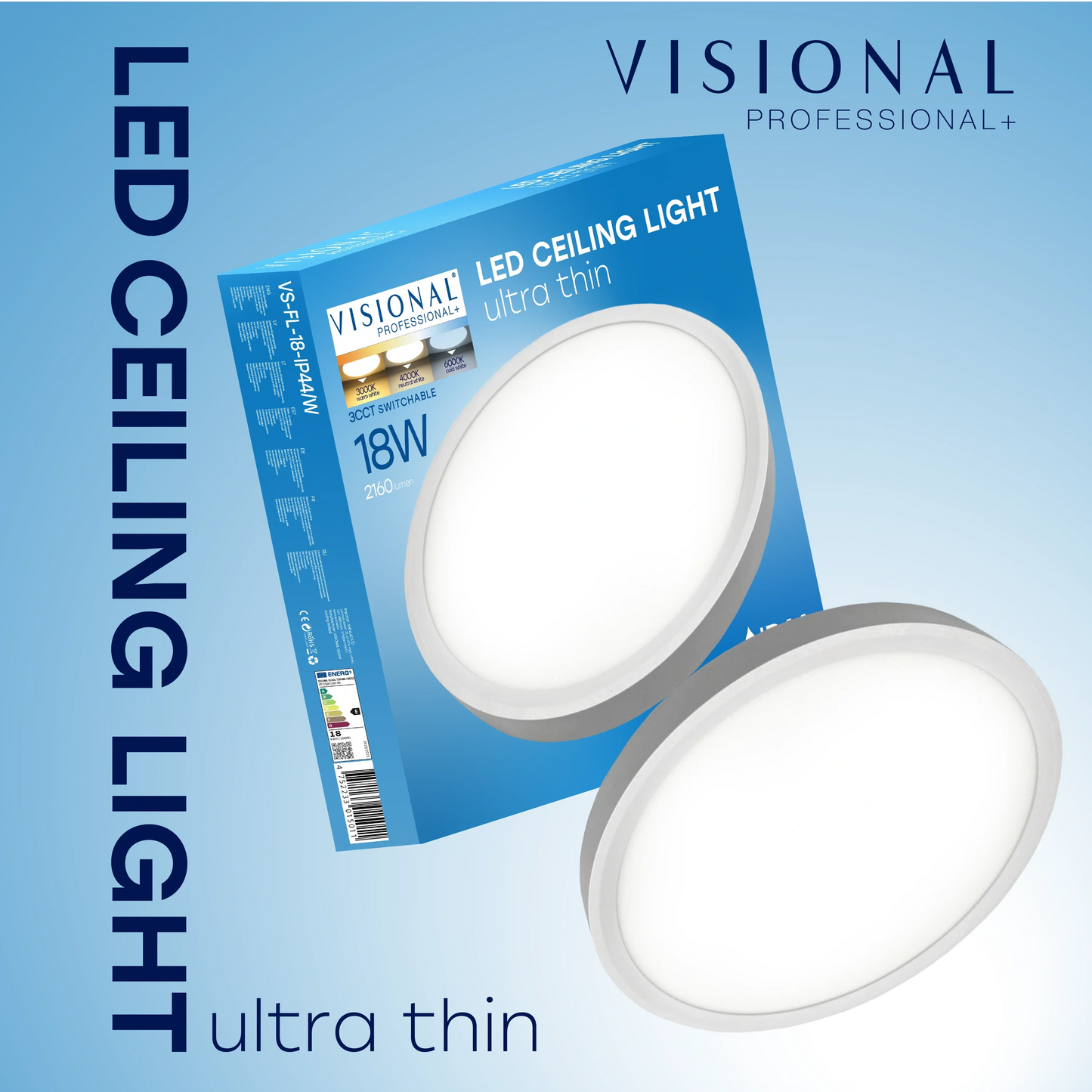 LED Vesitiivis valaisin 18W, 3CCT, 2160Lm, IP44, Ø 230 x 25 mm