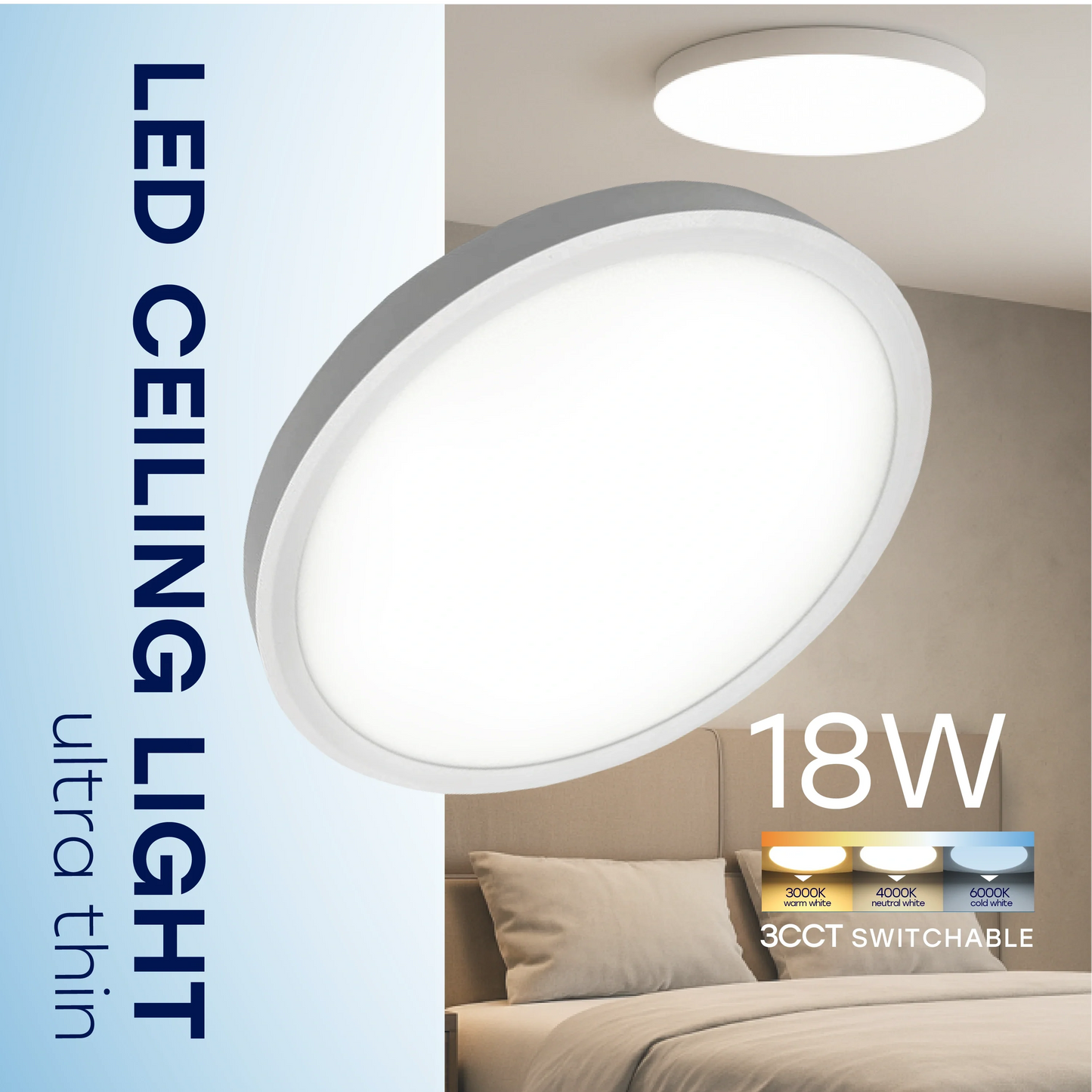 LED Vesitiivis valaisin 18W, 3CCT, 2160Lm, IP44, Ø 230 x 25 mm
