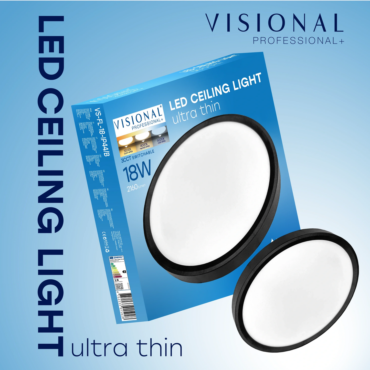 LED Vesitiivis valaisin 18W, 3CCT, 2160Lm, IP44, Ø 230 x 25 mm