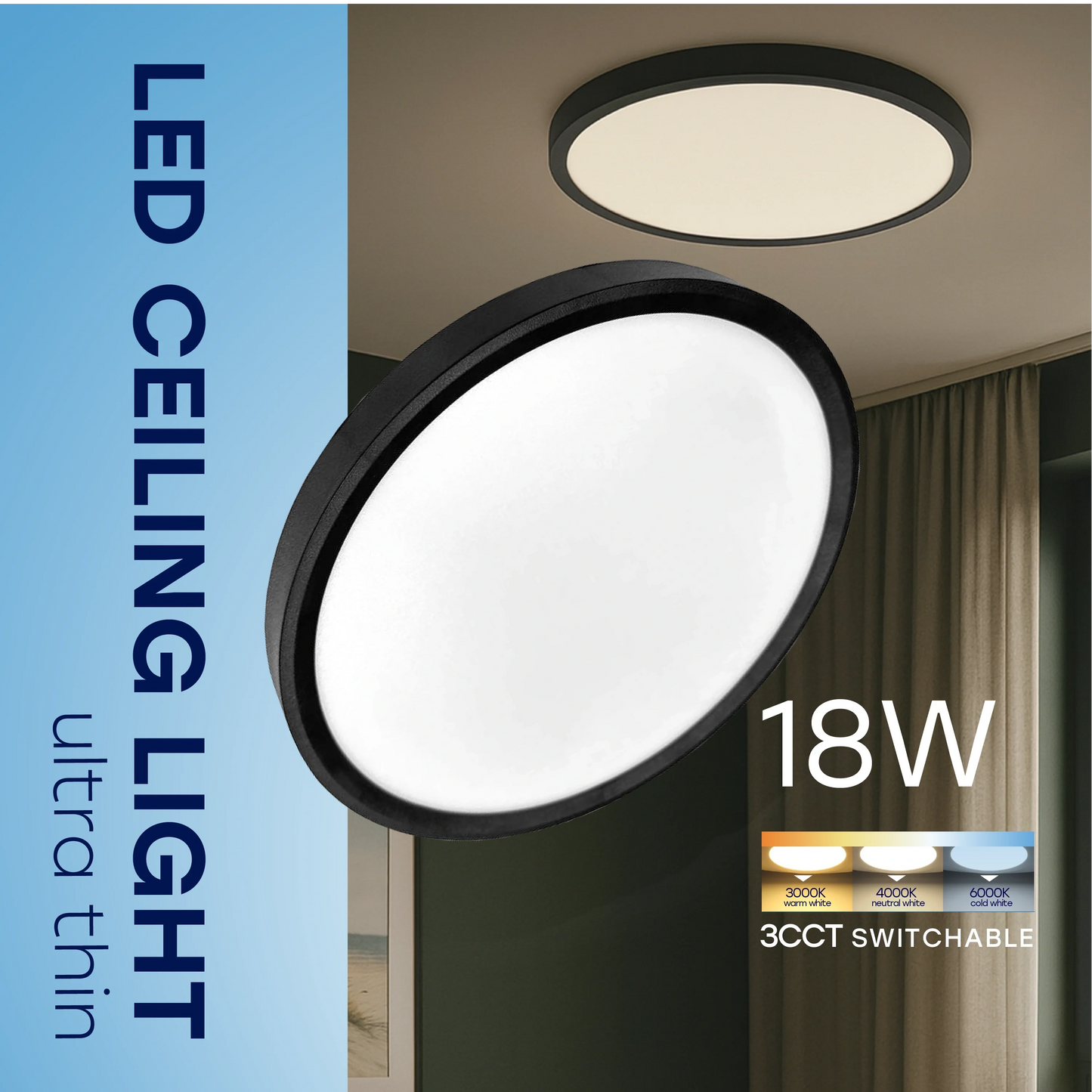 LED Vesitiivis valaisin 18W, 3CCT, 2160Lm, IP44, Ø 230 x 25 mm