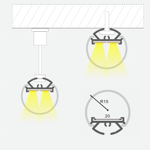 Anodisoitu pyöreä alumiiniprofiili LED-nauhalle HB-30D