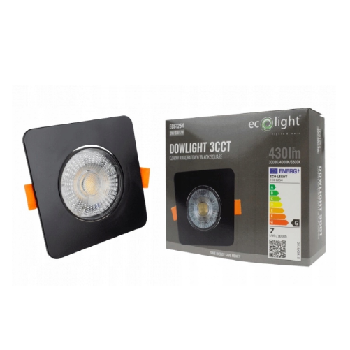 LED upotettava valaisin 3W, 5W, 7W, 3000K, 4000K, 6500K, 430 lm, 60°, musta, neliön muotoinen