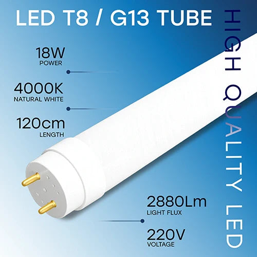 LED-lamppu T8, 120 cm, 18W, 4000K, 2880Lm, IP20