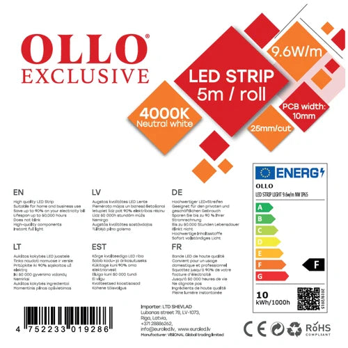 LED-nauha SMD2835, 4000K, IP65, 12V, 9.6W/m, 1020Lm/m