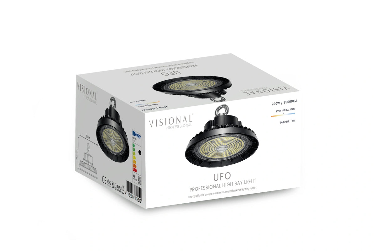 LED HIGH BAY 200W/160W/120W valaisin UFO 35000lm, 4000K, IP66 Professional…3 eri valotehoa.