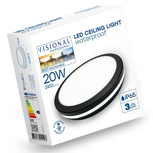 LED Vesitiivis valaisin PIR-liiketunnistimella 20W, 3CCT, 2400Lm, IP65, Ø 230 x 55 mm