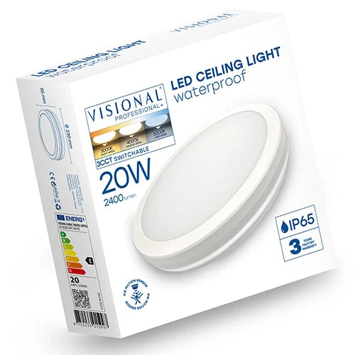LED Vesitiivis valaisin PIR-liiketunnistimella 20W, 3CCT, 2400Lm, IP65, Ø 230 x 55 mm