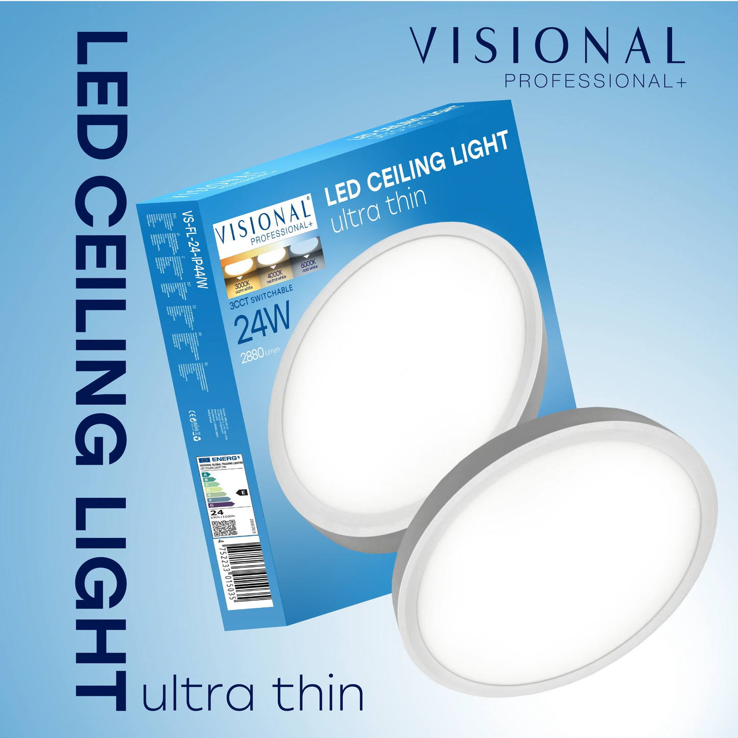 LED Vesitiivis valaisin 24W, 3CCT, 2880Lm, IP44, Ø 300 x 25 mm