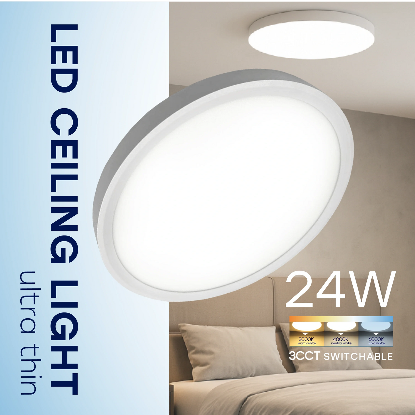LED Vesitiivis valaisin 24W, 3CCT, 2880Lm, IP44, Ø 300 x 25 mm