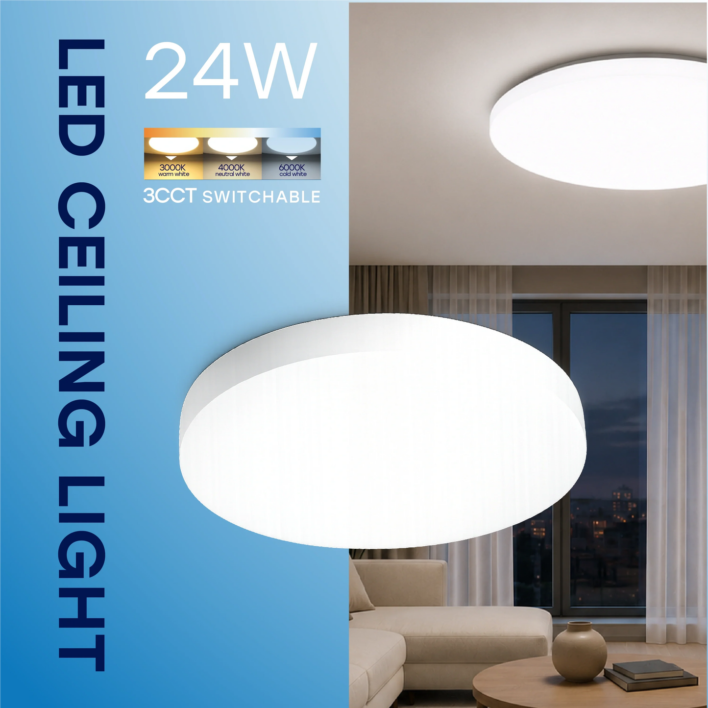 LED Vesitiivis valaisin 24W, 3CCT, 2640Lm, IP54, Ø 300 x 42 mm