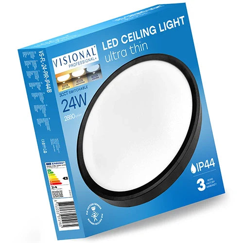 LED Vesitiivis valaisin PIR-liiketunnistimella 24W, 3CCT, 2880Lm, IP44, Ø 300 x 25 mm