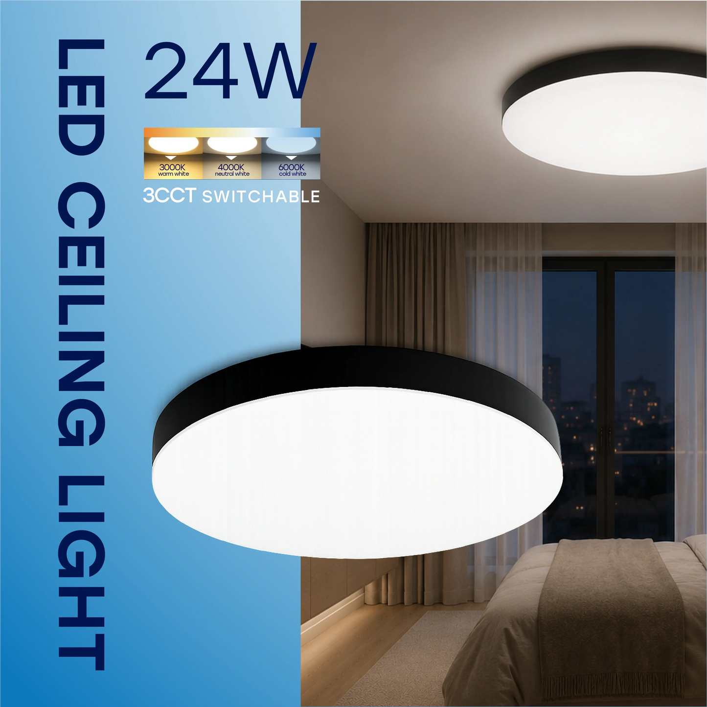 LED Vesitiivis valaisin 24W, 3CCT, 2640Lm, IP54, Ø 300 x 42 mm