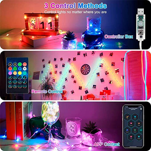LED-valosarja 20 m, 200 LED, monivärinen, kaukosäädin, SMART-ohjaus, USB 5 V, IP44