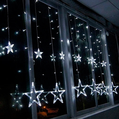 LED-tähtiverho 2 x 1,5 m, 144 LED, kylmänvalkoinen, 31 V, IP44