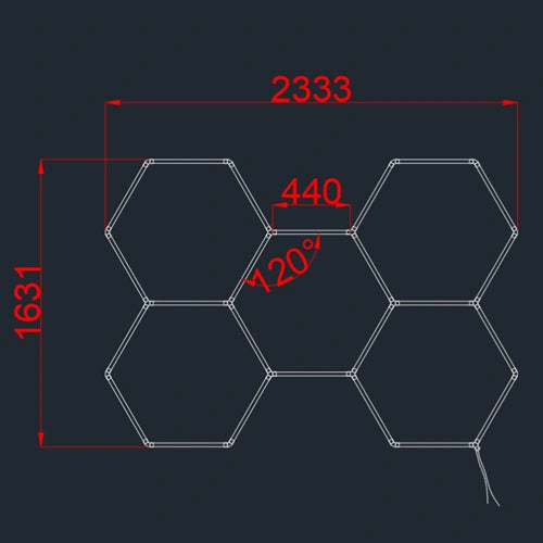 Hexagon-valaisinsarja, 5 kpl, tarvikkeilla, 192W, 6000K, IP20, 23040 Lm