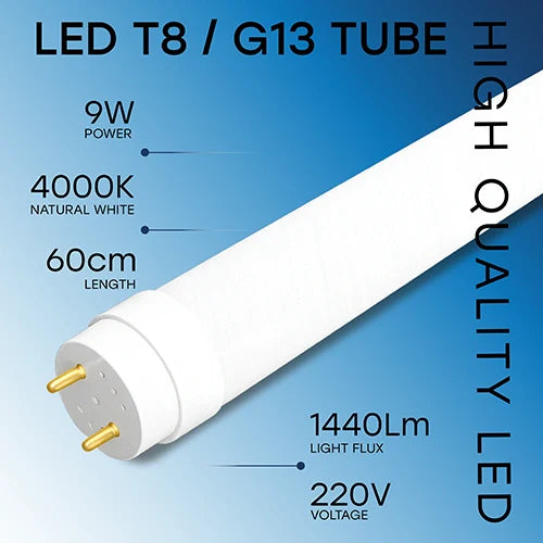 LED-lamppu T8, 60 cm, 9W, 4000K, 1440Lm, IP20