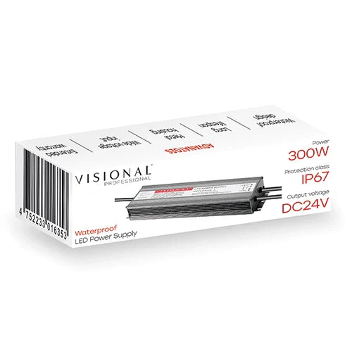Vedenkestävä LED-virtalähde 24V, 12.5A, 300W, IP67