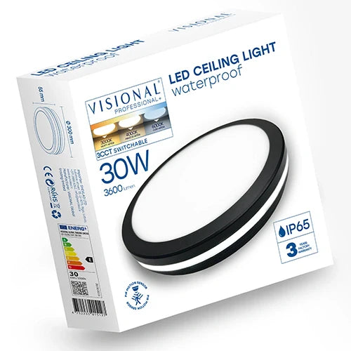 LED Vesitiivis valaisin PIR-liiketunnistimella 30W, 3CCT, 3600Lm, IP65, Ø 300 x 55 mm